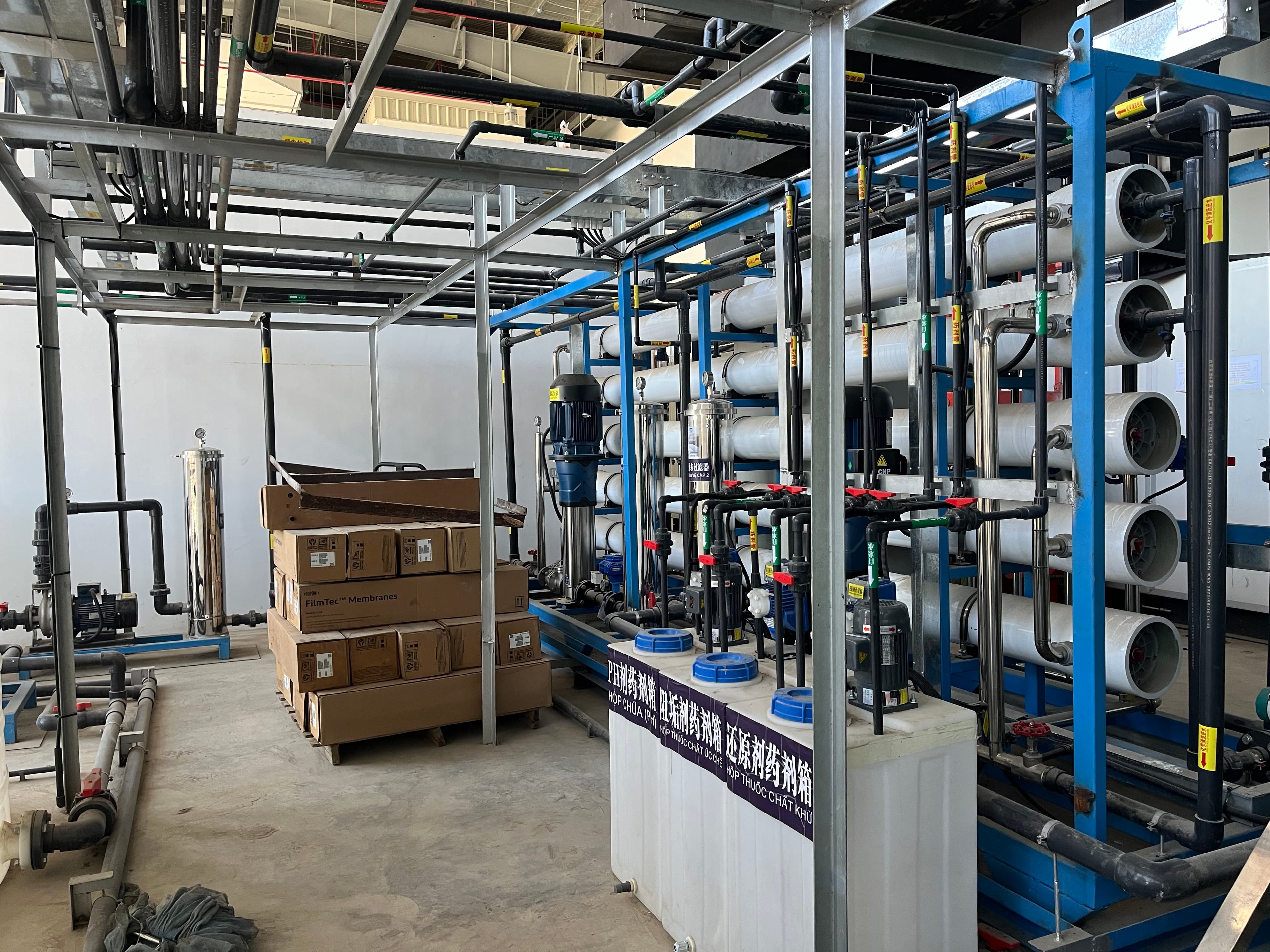 Industrial RO skid prepared for installation